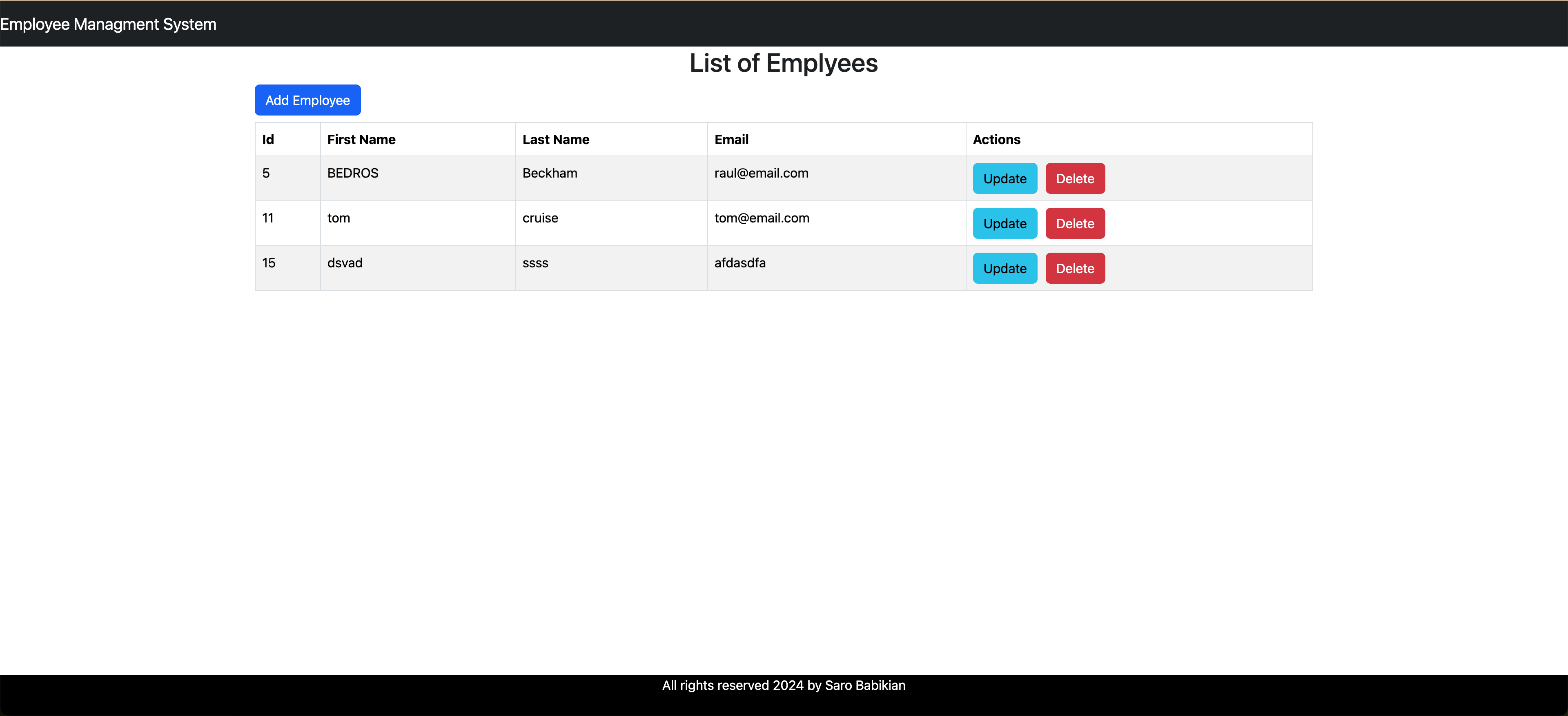 Demo App (Front-End) for Employee Management System