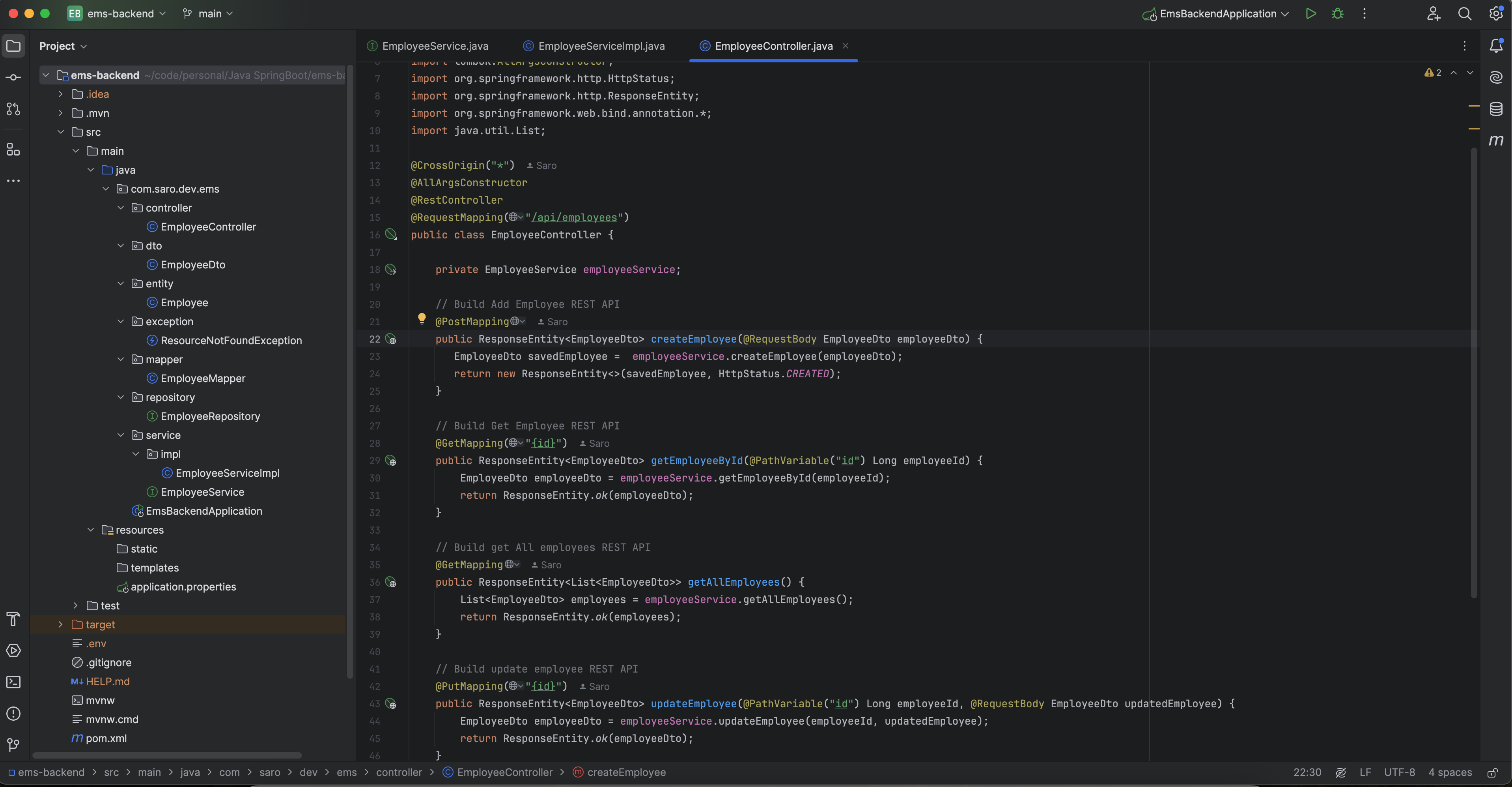 Demo App (Rest API) for Employee Management System